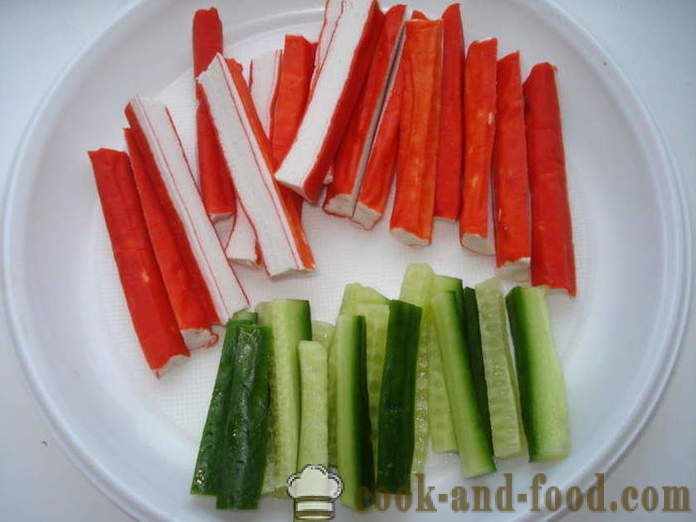 Sushi with a cucumber and crab sticks - how to make sushi with crab sticks at home, step by step recipe photos