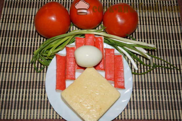 Salad with crab sticks, tomatoes, cheese and eggs - how to cook a delicious salad of crab sticks, a step by step recipe photos