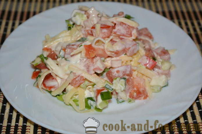 Salad with crab sticks, tomatoes, cheese and eggs - how to cook a delicious salad of crab sticks, a step by step recipe photos