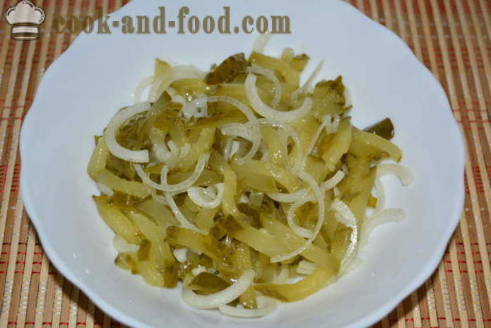 Salad of pickled cucumbers and onions Luka- how to make a salad of pickles and onion, with a step by step recipe photos
