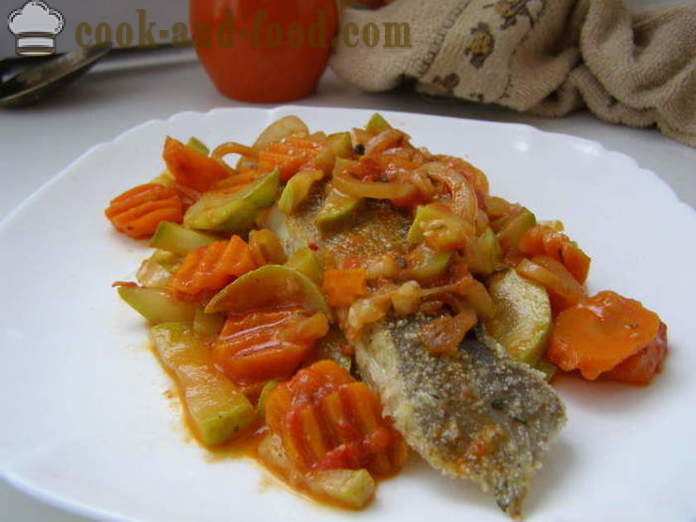 Flounder fried in a pan with vegetables and tomato sauce - how to cook fried flounder fillets, step by step recipe photos