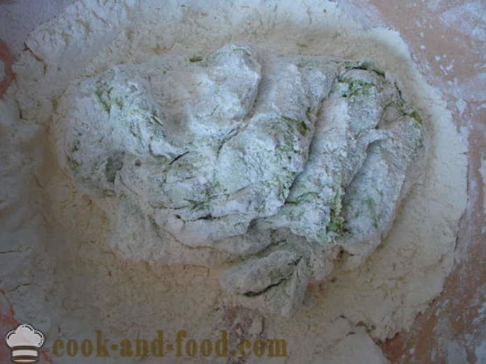Dough for dumplings steamed in the yogurt and spinach - how to prepare the dough for dumplings steamed, with a step by step recipe photos