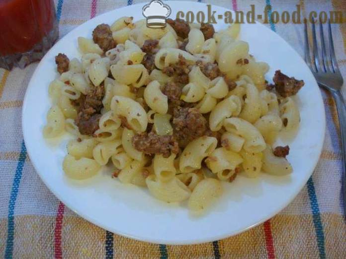 Pasta nautically with ground beef - how to cook pasta nautically with minced meat, a step by step recipe photos