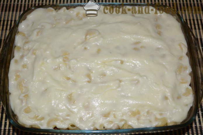 Macaroni casserole with minced meat and bechamel sauce - how to cook pasta casserole in the oven, with a step by step recipe photos