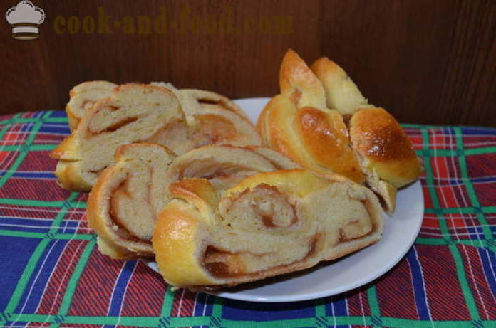 Sweet buns - pigtail with jam, how to make muffins at home, step by step recipe photos