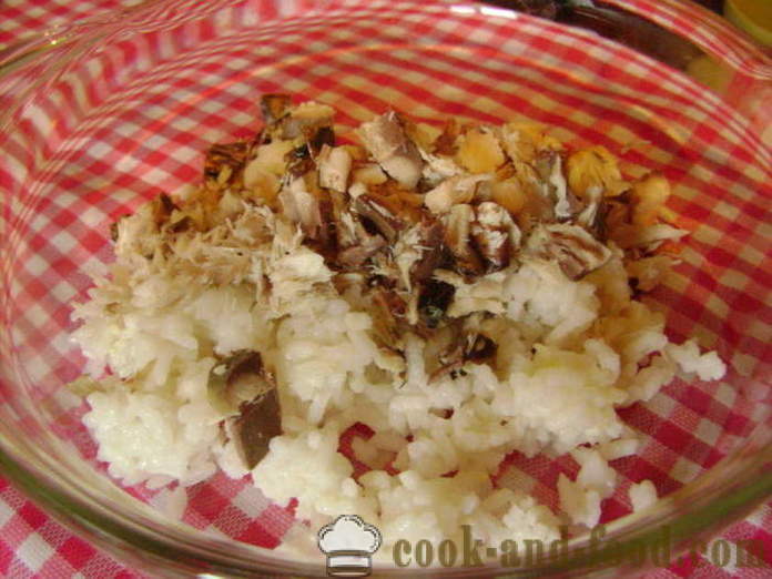 Simple fish salad with rice and egg - how to cook fish salad with rice, a step by step recipe photos