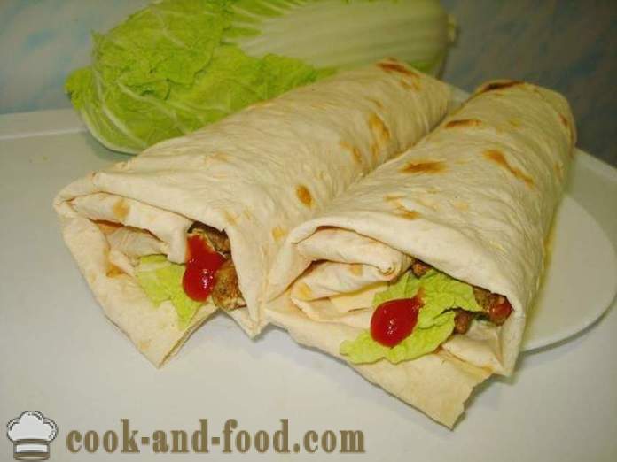 Shawarma in a pita with Chinese cabbage and beef - how to cook shawarma in pita house, step by step recipe photos