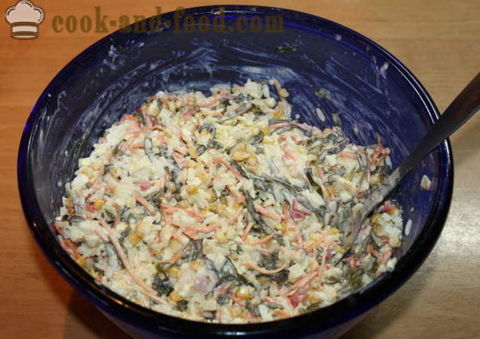 A simple salad with seaweed, egg and crab palochkami- how to prepare a salad with seaweed, a step by step recipe photos