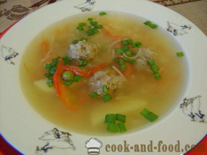 Vegetable soup with meatballs and noodles - how to cook the soup with meatballs and noodles, with a step by step recipe photos
