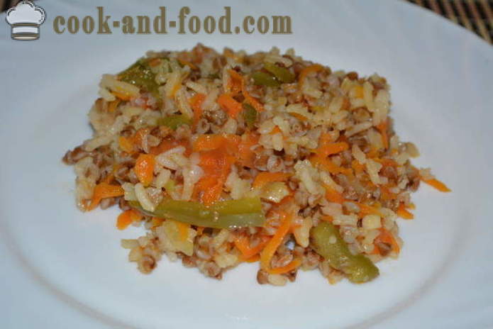 Kasha: Buckwheat with rice and vegetables in a frying pan - how to cook buckwheat with rice garnish together, step by step recipe photos