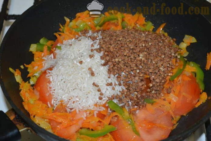 Kasha: Buckwheat with rice and vegetables in a frying pan - how to cook buckwheat with rice garnish together, step by step recipe photos