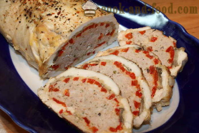Meatloaf chicken breast stuffed with mushrooms and minced meat in the oven - how to cook a meatloaf at home, step by step recipe photos