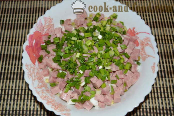 A simple salad with Chinese cabbage, ham and peas - how to prepare a salad of Chinese cabbage and ham, a step by step recipe photos