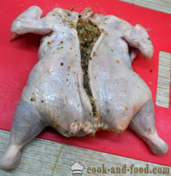 Stuffed chicken without bones in the oven - how to cook stuffed chicken without bones, a step by step recipe photos