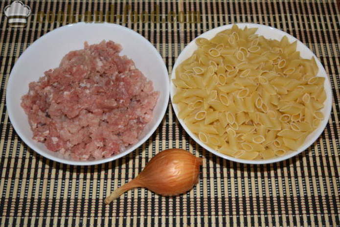 Pasta nautically with minced meat in a frying pan - how to cook pasta nautically with minced meat, a step by step recipe photos