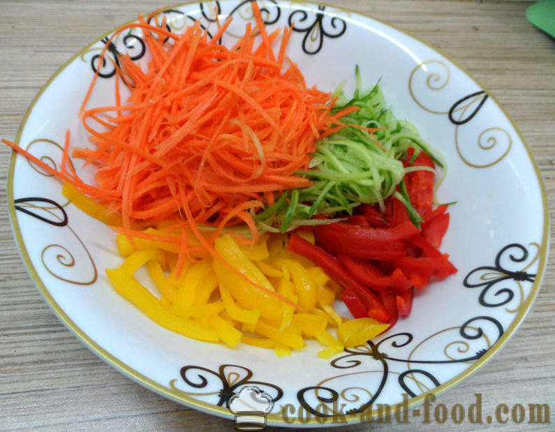 A delicious salad with Funchoza and vegetables - how to prepare a salad Funchoza at home, step by step recipe photos