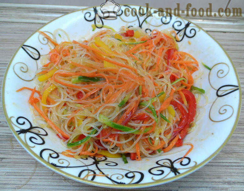 A delicious salad with Funchoza and vegetables - how to prepare a salad Funchoza at home, step by step recipe photos