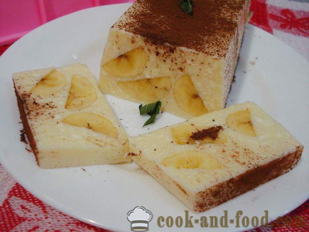 Curd dessert with gelatine and banana without baking - how to cook cheesecake dessert with gelatin, a step by step recipe photos