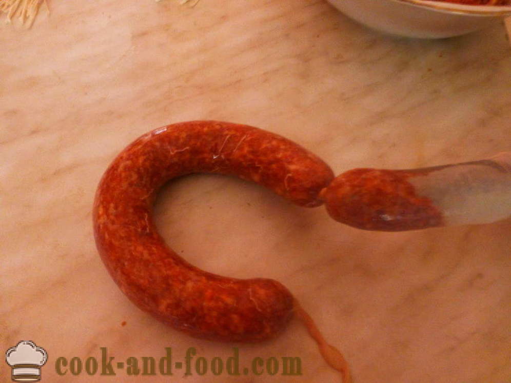 Homemade sausages of pork in the gut - how to make homemade sausages of pork, with a step by step recipe photos