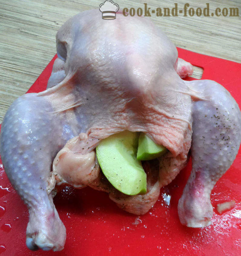 Chicken baked with apples in Aerogrill - how to bake chicken whole, step by step recipe photos