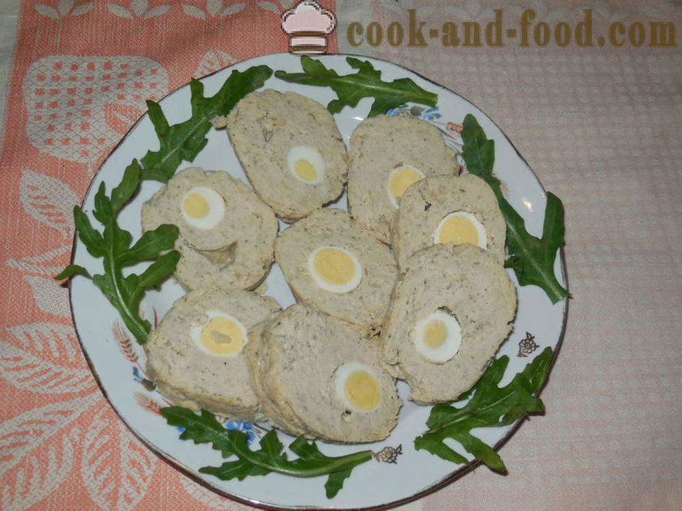 Steam meat roll with quail eggs - how to cook meatloaf with eggs for a couple, with a step by step recipe photos