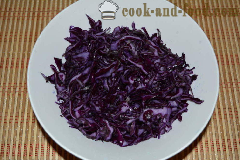 Simple salad of red cabbage with mayonnaise - how to prepare a salad of red cabbage, a step by step recipe photos