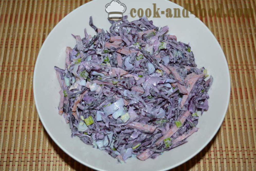 Simple salad of red cabbage with mayonnaise - how to prepare a salad of red cabbage, a step by step recipe photos
