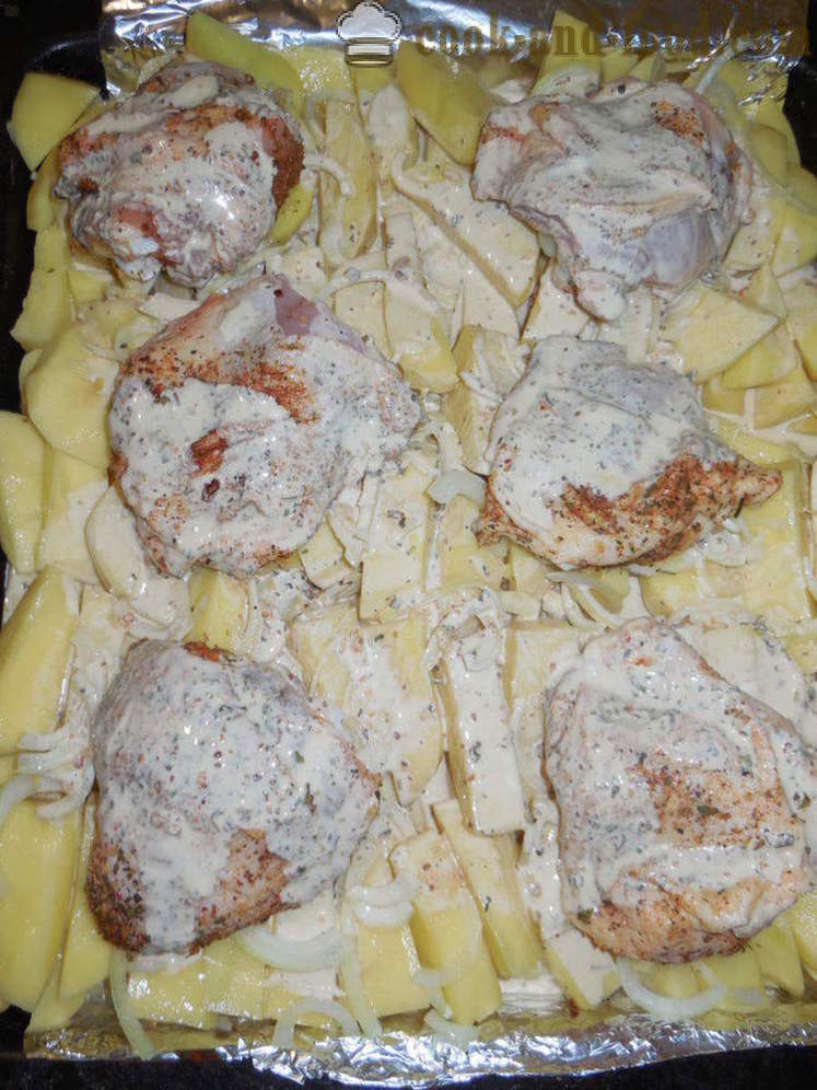 Chicken thigh with potatoes in the oven - how to cook a delicious chicken thighs with potatoes, a step by step recipe photos