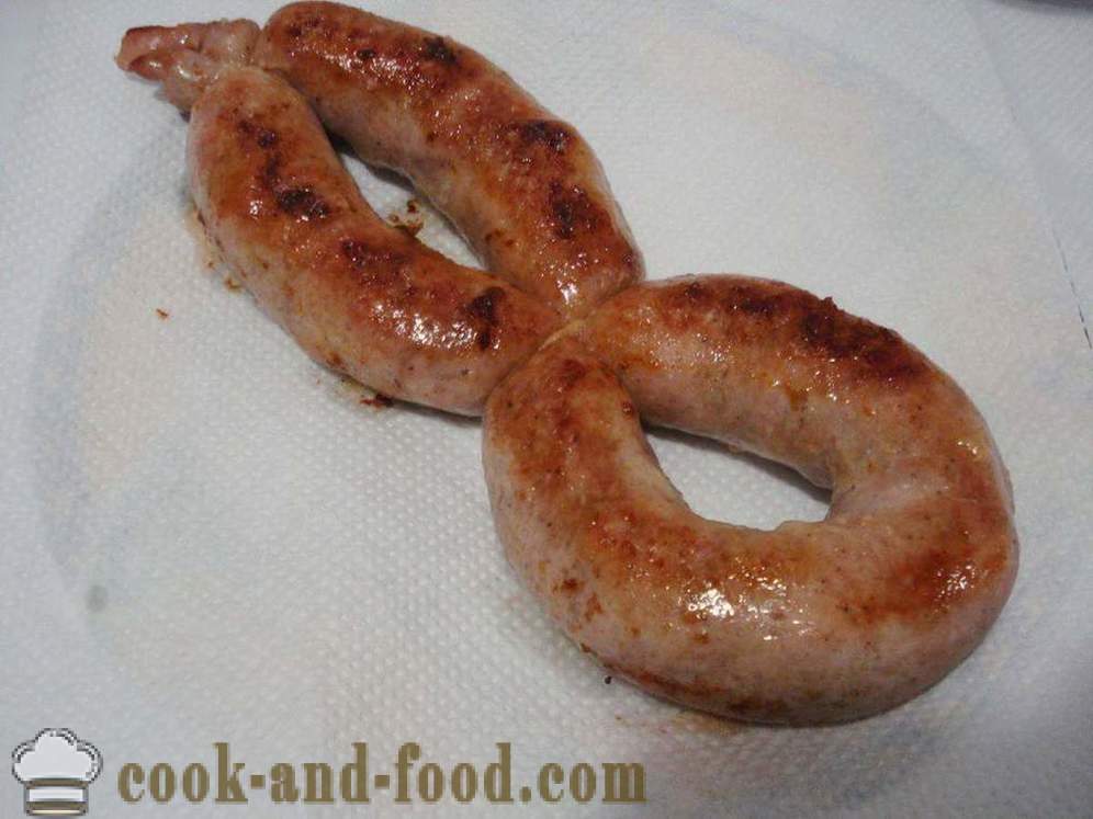 Homemade sausages in a pan - like homemade sausages frying in a pan, with a step by step recipe photos