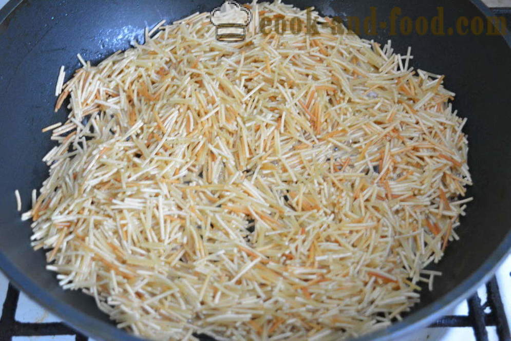 Fried noodles in a pan - how to cook fried vermicelli-cobweb without draining the water, step by step recipe photos