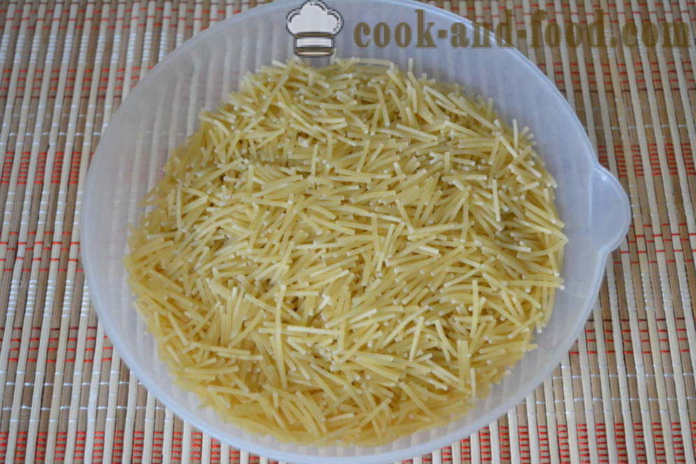 Fried noodles in a pan - how to cook fried vermicelli-cobweb without draining the water, step by step recipe photos