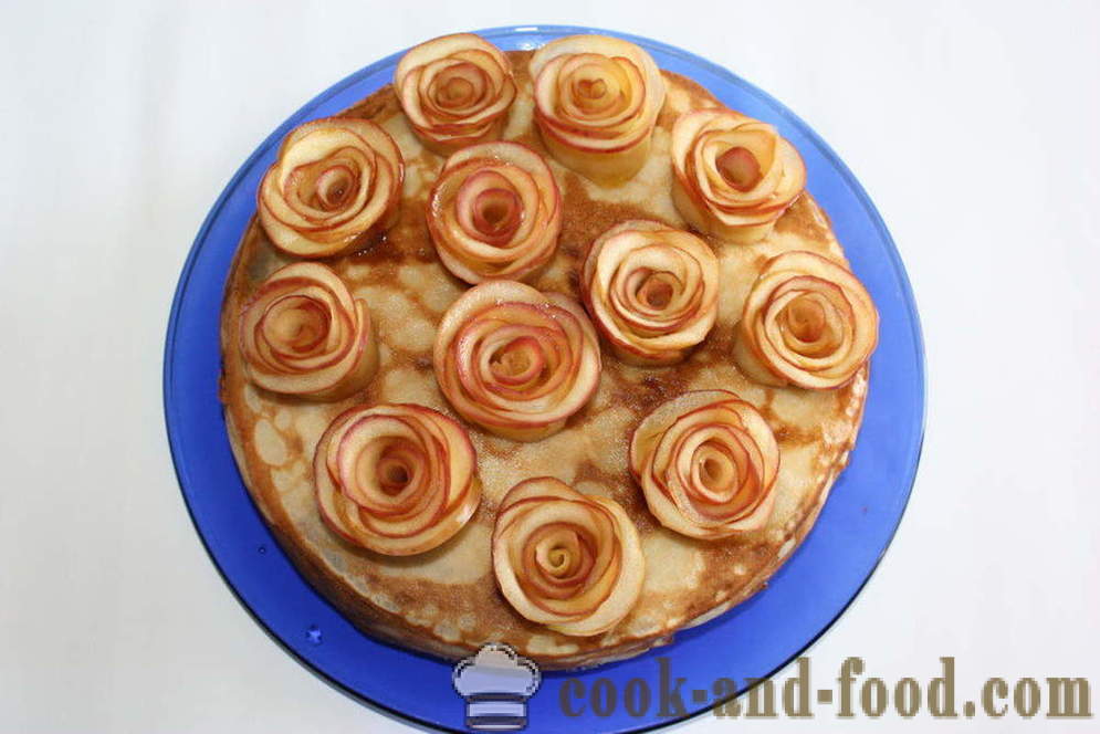 Pancake cake with cream cheese and apple roses - how to make a pancake cake with curd, a step by step recipe photos