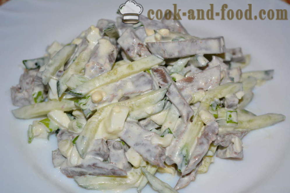 Salad from beef heart with cucumber and egg - how to prepare a salad of hearts, a step by step recipe photos