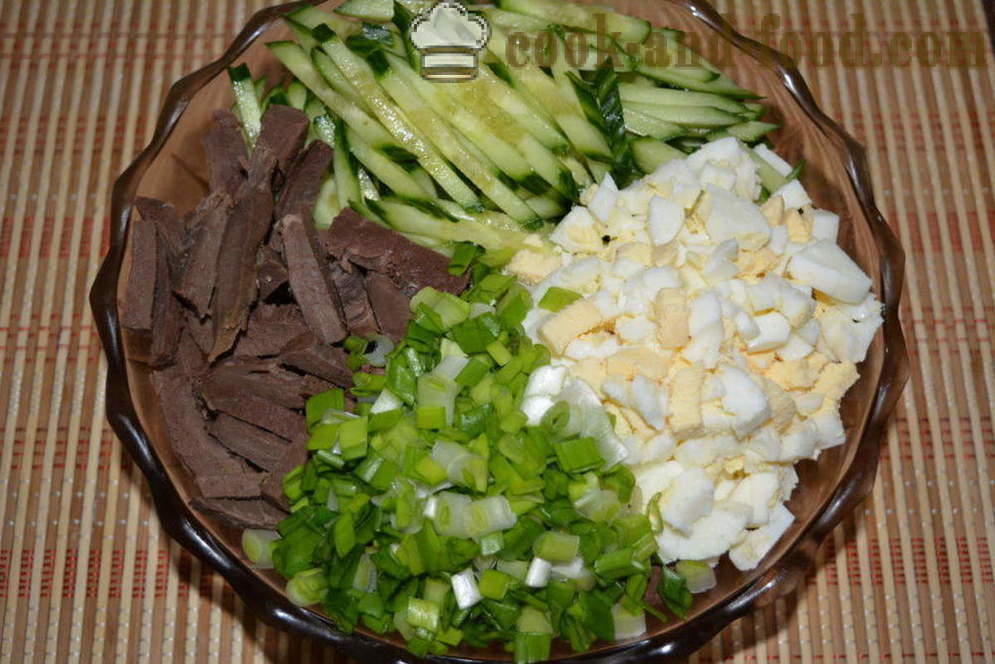 Salad from beef heart with cucumber and egg - how to prepare a salad of hearts, a step by step recipe photos
