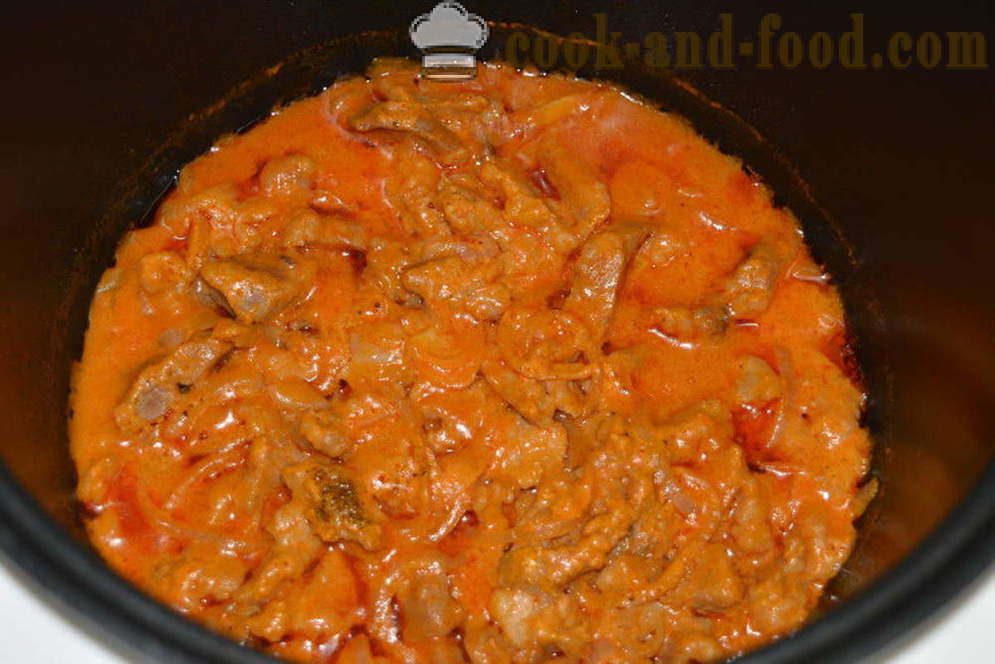 Pork Stroganoff with sour cream and tomato paste - how to cook beef stroganoff with gravy in multivarka, step by step recipe photos