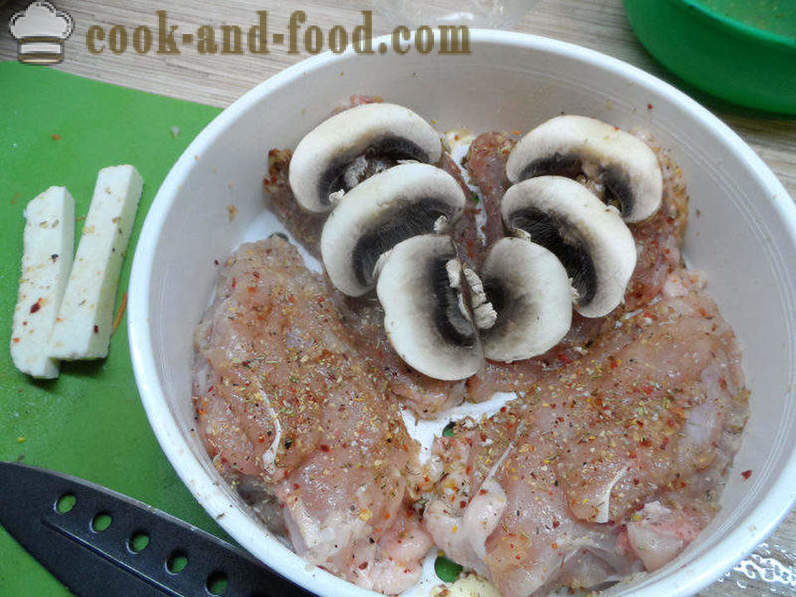 Chicken breast with mushrooms in white wine - how to cook a chicken breast steamed in multivarka with mushrooms, a step by step recipe photos