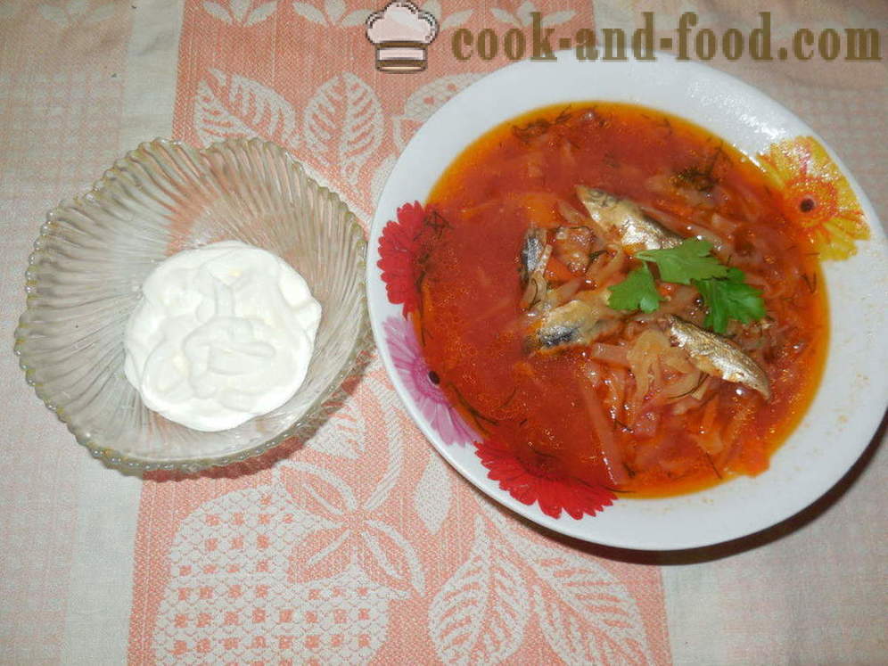 Vegetable soup with sardines in tomato sauce in multivarka - how to cook vegetable soup with anchovies, a step by step recipe photos