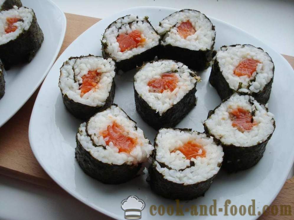 Sushi rolls with rice and red fish - how to cook sushi rolls at home, step by step recipe photos