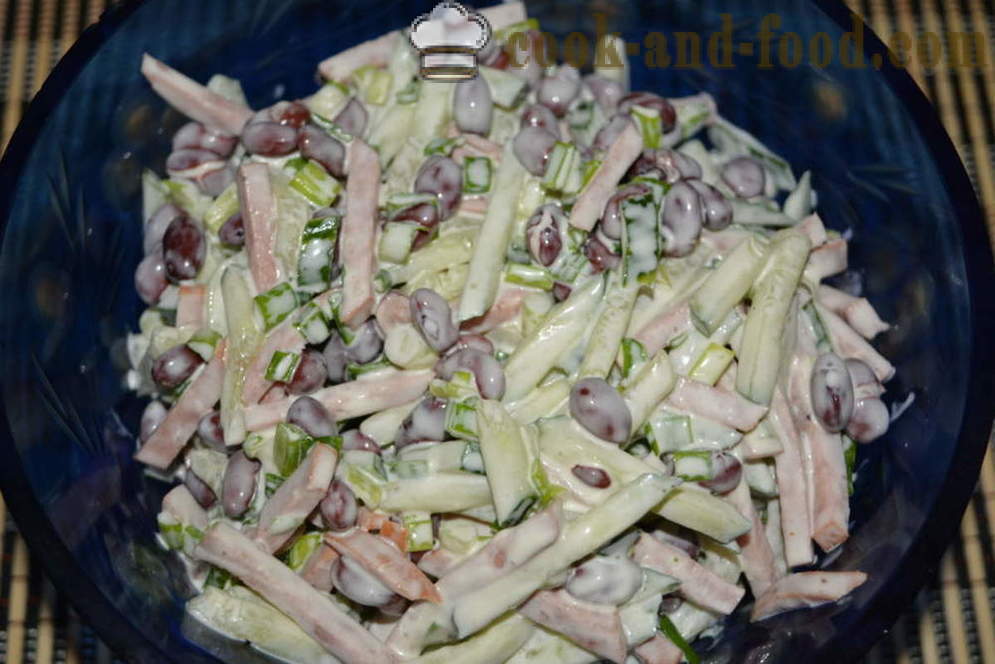 Salad with red beans and canned sausage - How to prepare a salad with beans and smoked sausage, a step by step recipe photos