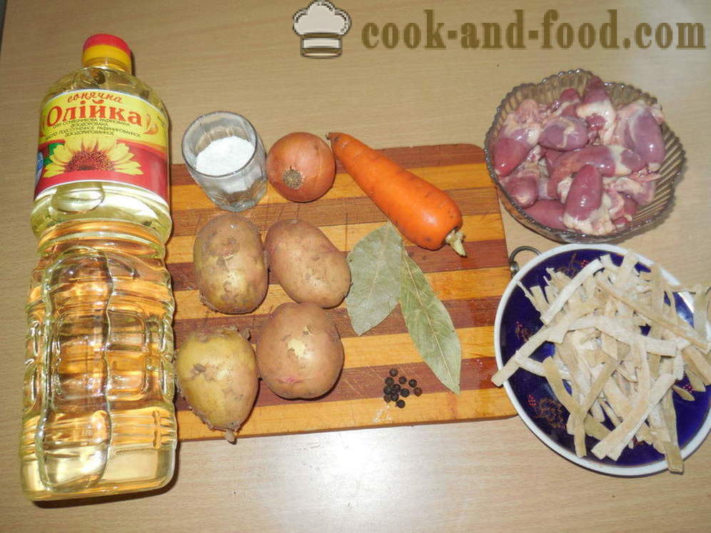 Soup with homemade noodles and chicken hearts - how to cook chicken soup in multivarka, step by step recipe photos