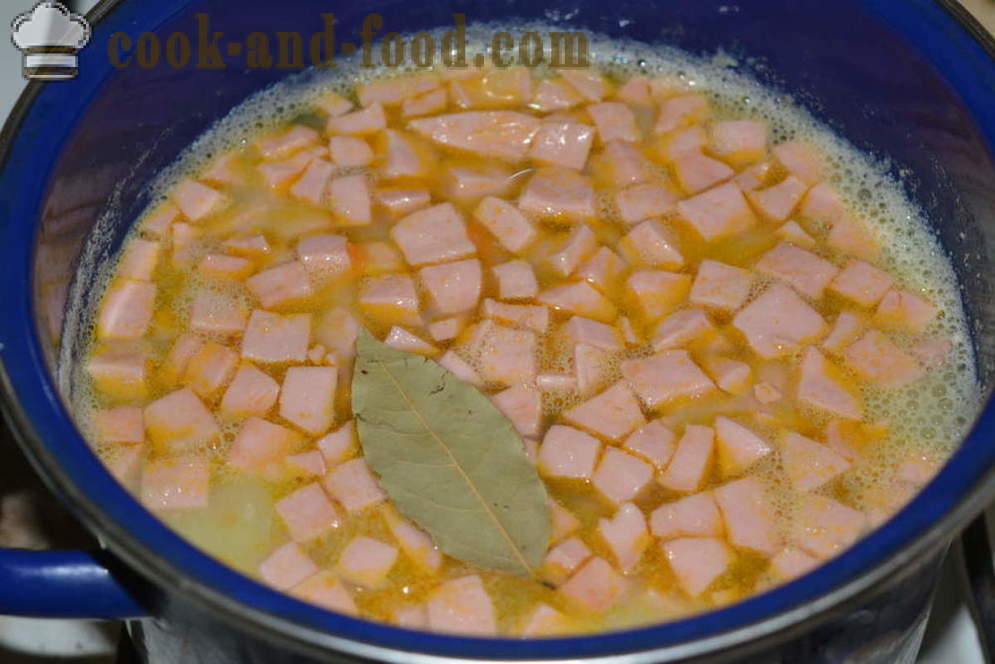 Potato soup with croutons and salami - how to make soup from a potato, a step by step recipe photos