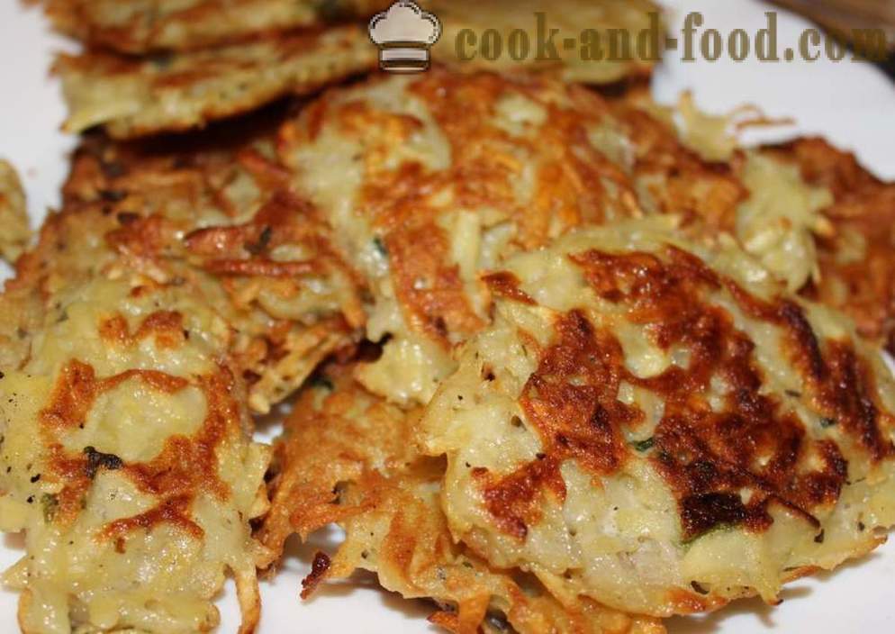 Fried potato pancakes and salmon fillet in a creamy sauce