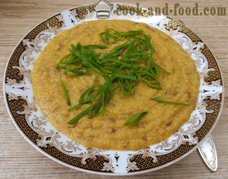 Pumpkin and lentil soup - how to cook soup of brown lentils, step by step recipe photos