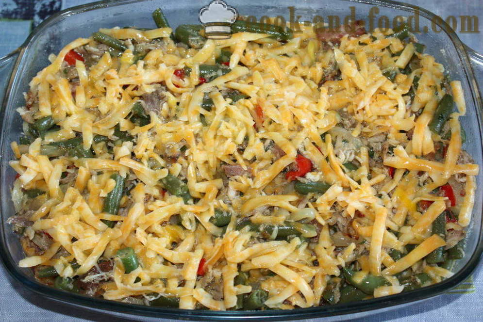 Casserole with chicken, bacon and green beans in the oven - how to make a casserole in the oven, with a step by step recipe photos