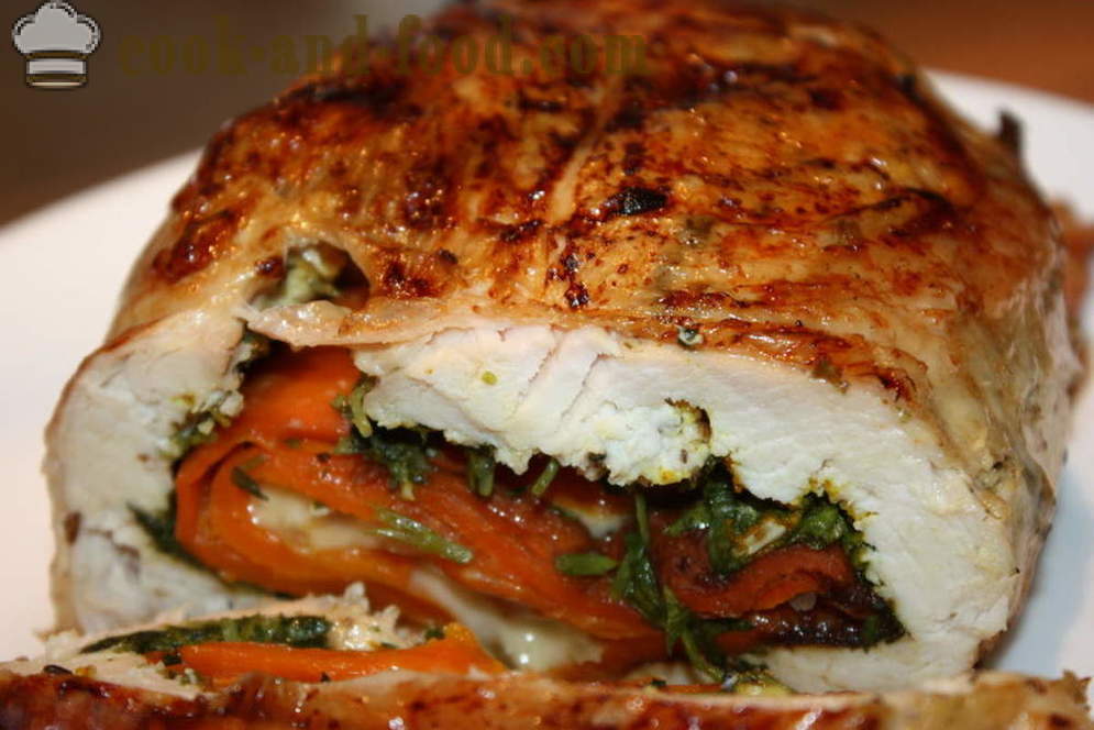 Chicken roll stuffed with vegetables in the oven - how to prepare chicken fillet roll, step by step recipe photos