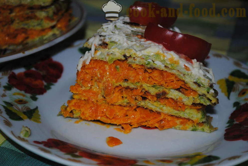 Vegetable cake of zucchini stuffed with carrot, squash how to cook a cake, step by step recipe photos