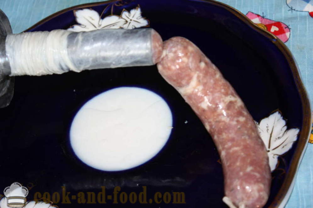 Homemade sausages kupaty in the gut in a meat grinder