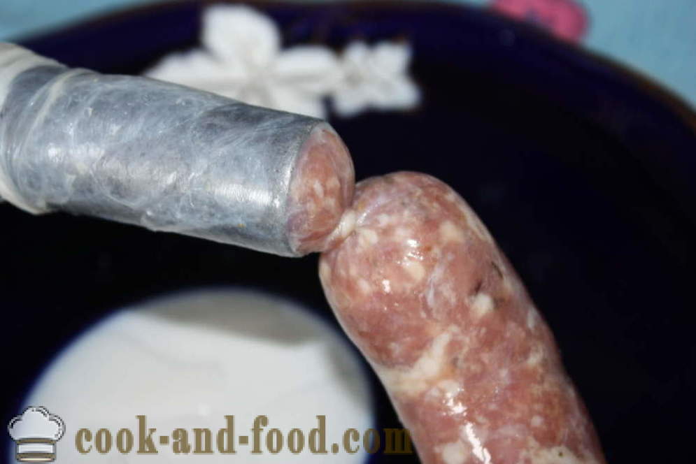 Homemade sausages kupaty in the gut in a meat grinder
