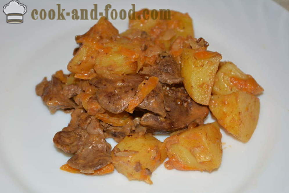 Tender chicken liver with potatoes in multivarka - how to cook potatoes with chicken liver in multivarka, step by step recipe photos