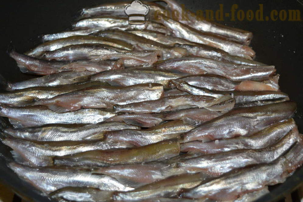 Capelin stew with onions in a frying pan - both tasty capelin cook in a frying pan, a step by step recipe photos